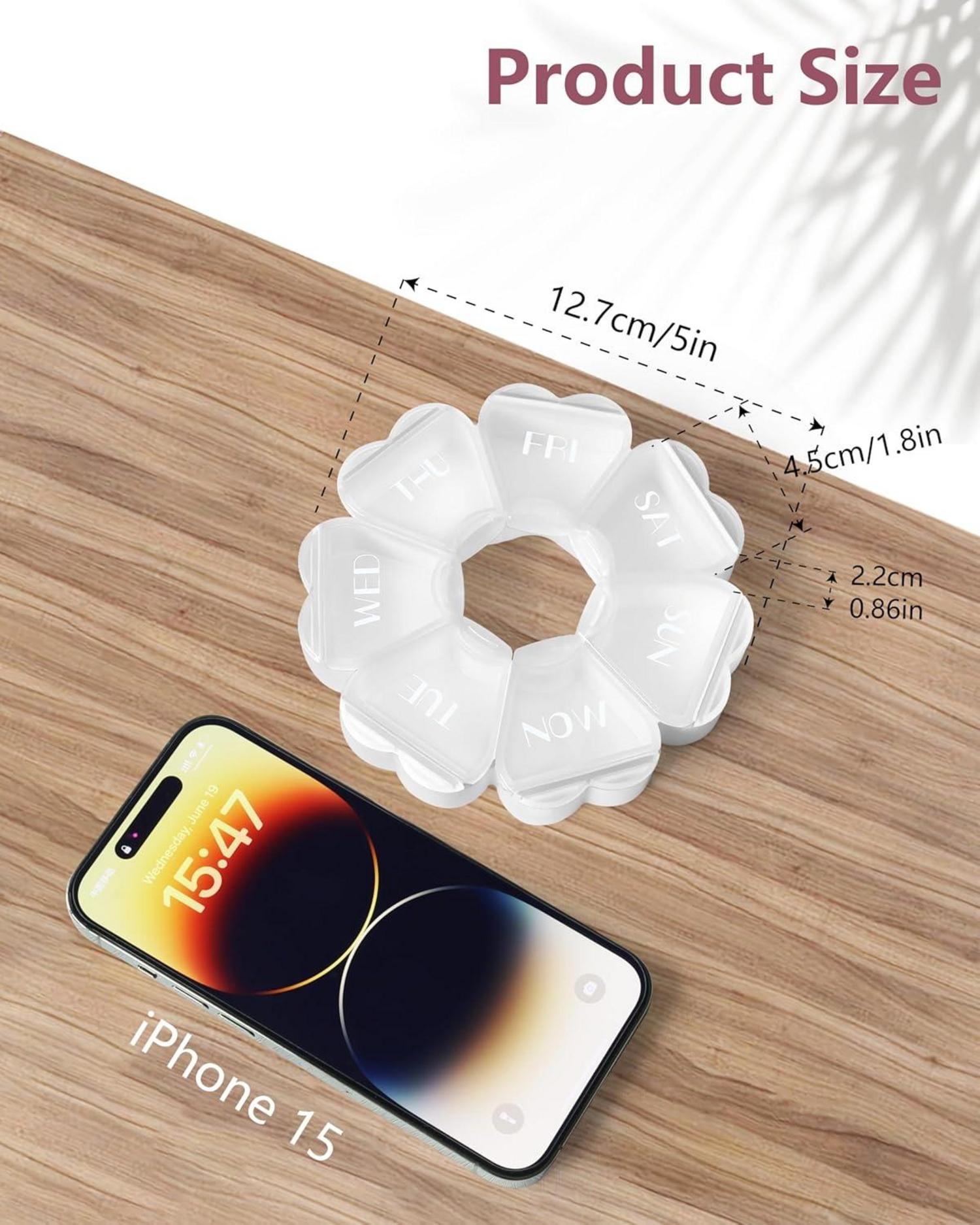 Runde herzförmige Pillenbox mit 7 großen