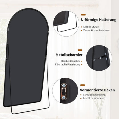 Ganzkörperspiegel Bogen 171x76cm Schwarz – Stehend & Wandmontage