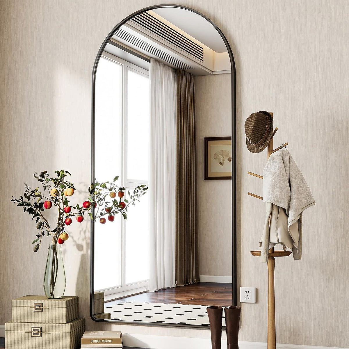 Ganzkörperspiegel Bogen 171x76cm Schwarz – Stehend & Wandmontage