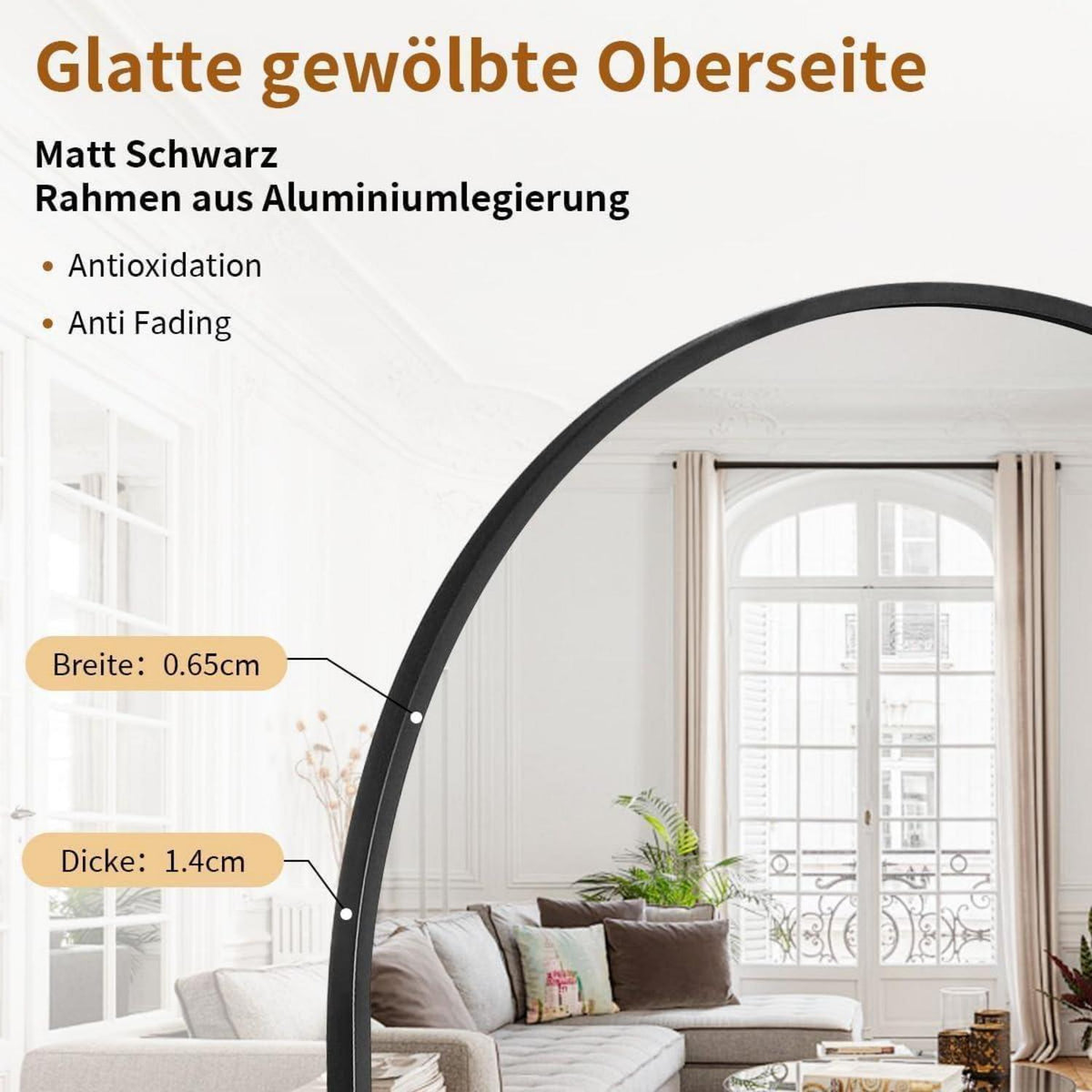 Ganzkörperspiegel Bogen Schwarz – Stand- & Wandspiegel 171x76cm