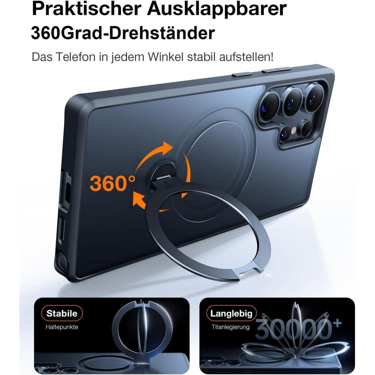 Hülle für Samsung Galaxy S25 Ultra mit Magnetring & Standfuß Schwarz