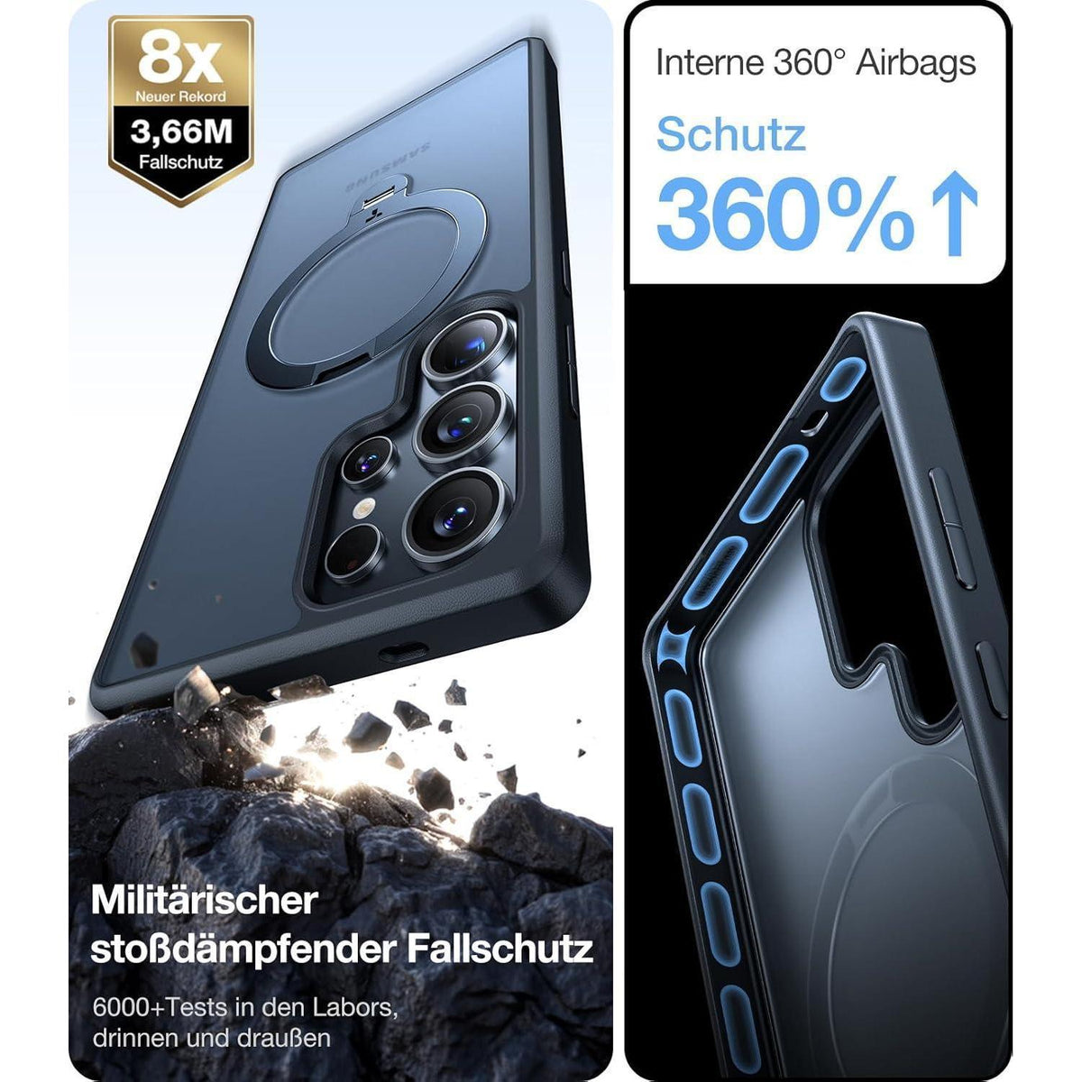 Hülle für Samsung Galaxy S25 Ultra mit Magnetring & Standfuß Schwarz