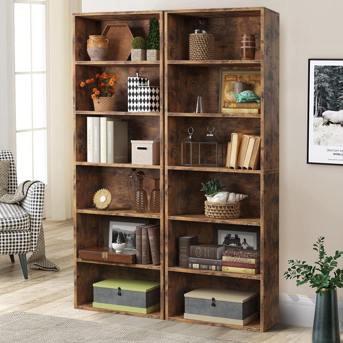 Bücherregal 6 Ebenen | Modernes Holzregal für Wohnzimmer & Büro
