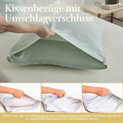 Musselin Bettwäsche Set 200x200 cm, Mintgrün, Atmungsaktiv