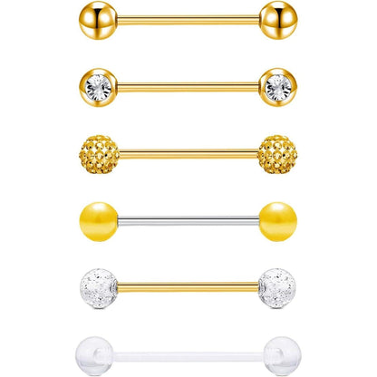 Zungenpiercing Set 6 Stück Chirurgenstahl 16mm 14G mit Kugeln