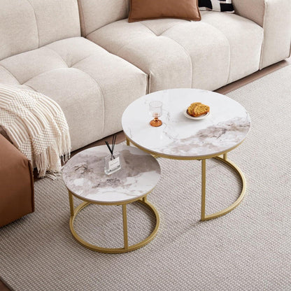 Runder Couchtisch Pandora Sinterstein, Goldrahmen, 70x70cm