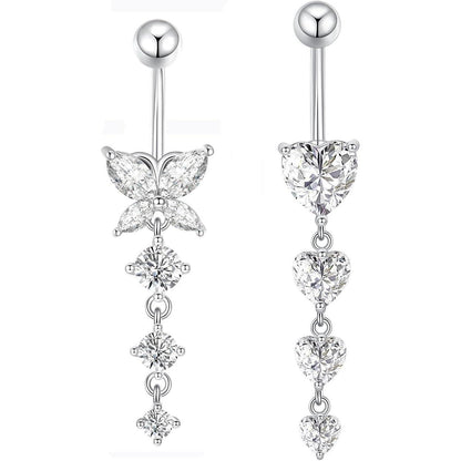 Bauchnabelpiercing 2er Set 10mm Herz Anhänger Chirurgenstahl Silber Gold