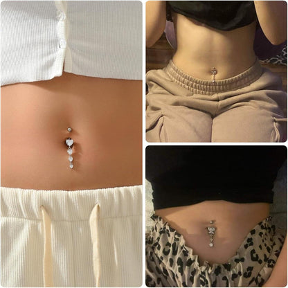 Bauchnabelpiercing 2er Set 10mm Herz Anhänger Chirurgenstahl Silber Gold