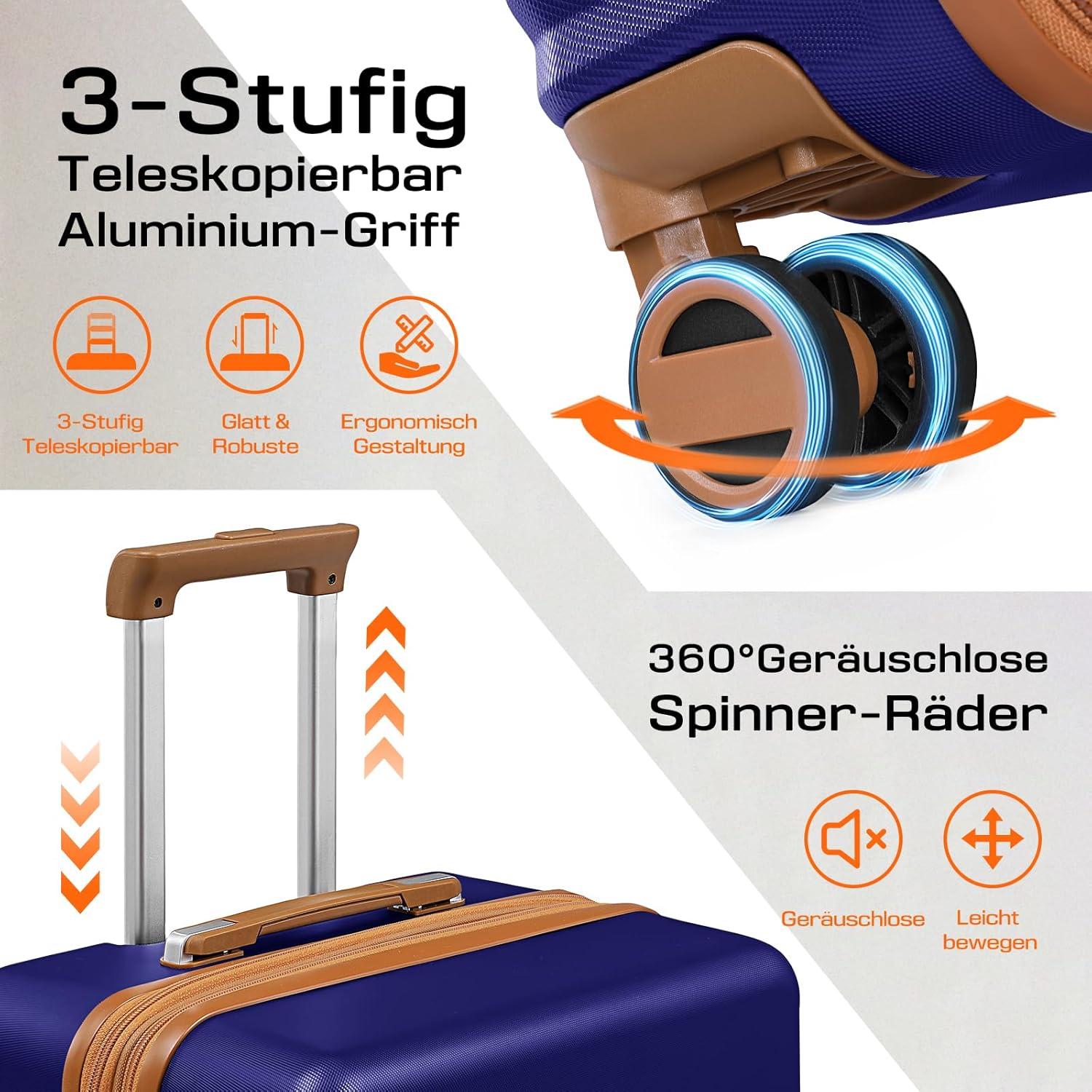 Joyway Kofferset 5tlg ABS Hartschale 4 Rollen TSA-Schloss 4-Zwillingrollen Dunkel Blau