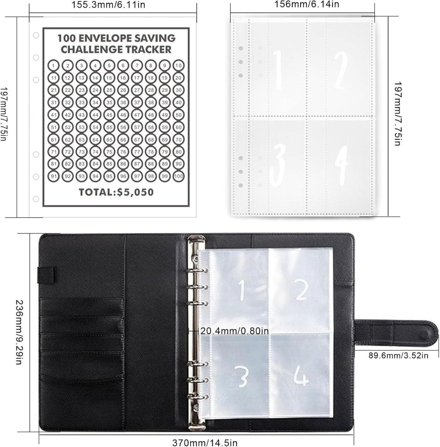 Budget Binder Sparbuch A5 Kunstleder 100 Umschläge Schwarz