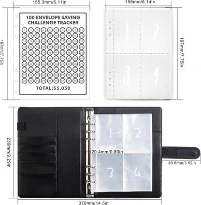 Budget Binder Sparbuch A5 Kunstleder 100 Umschläge Schwarz
