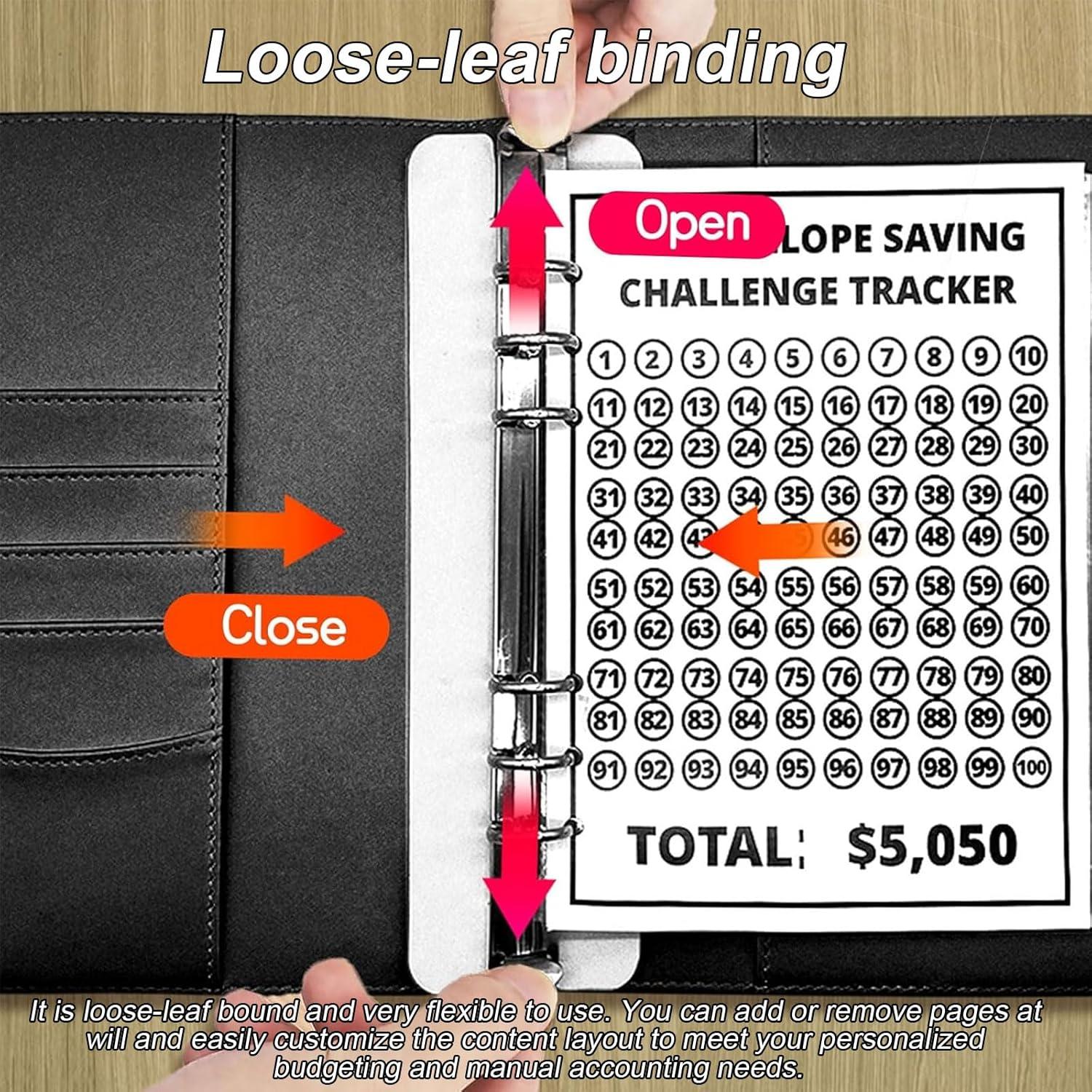 AMONENZ Budget Binder A5 Sparbuch Kunstleder Schwarz 100 Umschlägen