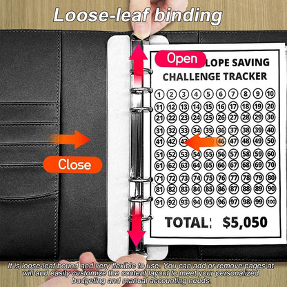AMONENZ Budget Binder A5 Sparbuch Kunstleder Schwarz 100 Umschlägen