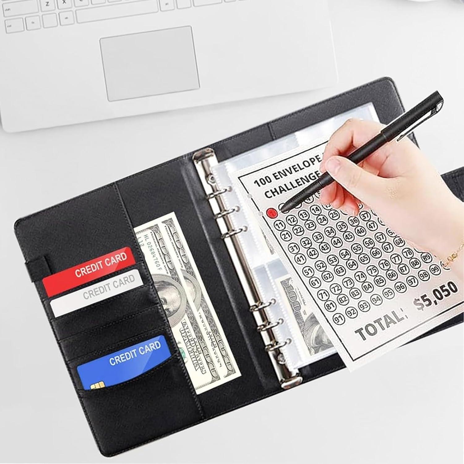 Budget Planner Sparbuch Kunstleder A5 100 Umschläge Schwarz