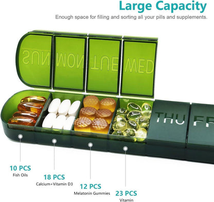 FHORAIN Tablettenbox 7 Tage Pillendose BPA-frei Grün