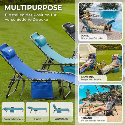 Faltbare Sonnenliege mit Seitentisch und 5 Positionen, 120 kg