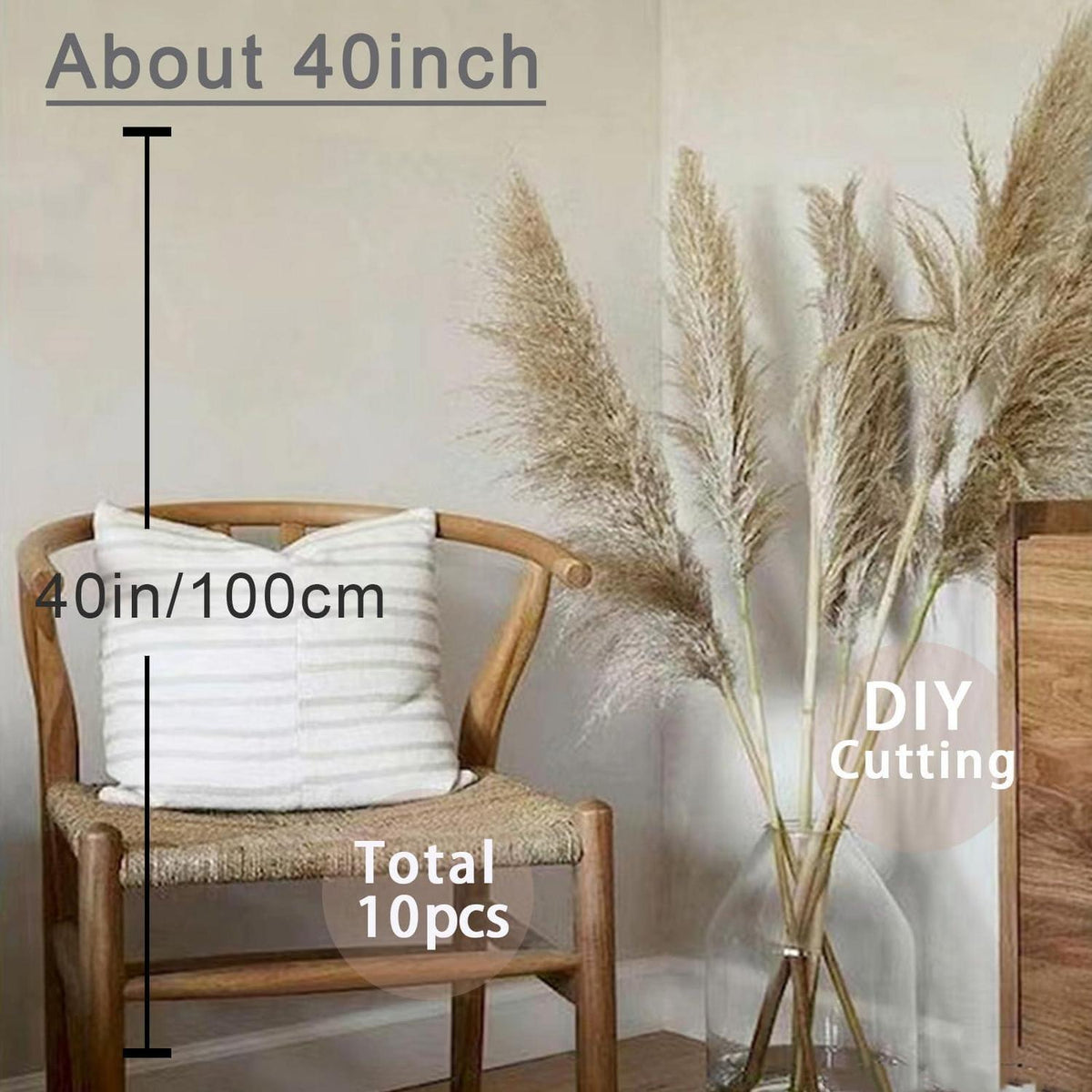 10 Stück Getrocknetes Pampasgras 100cm - Boho Deko