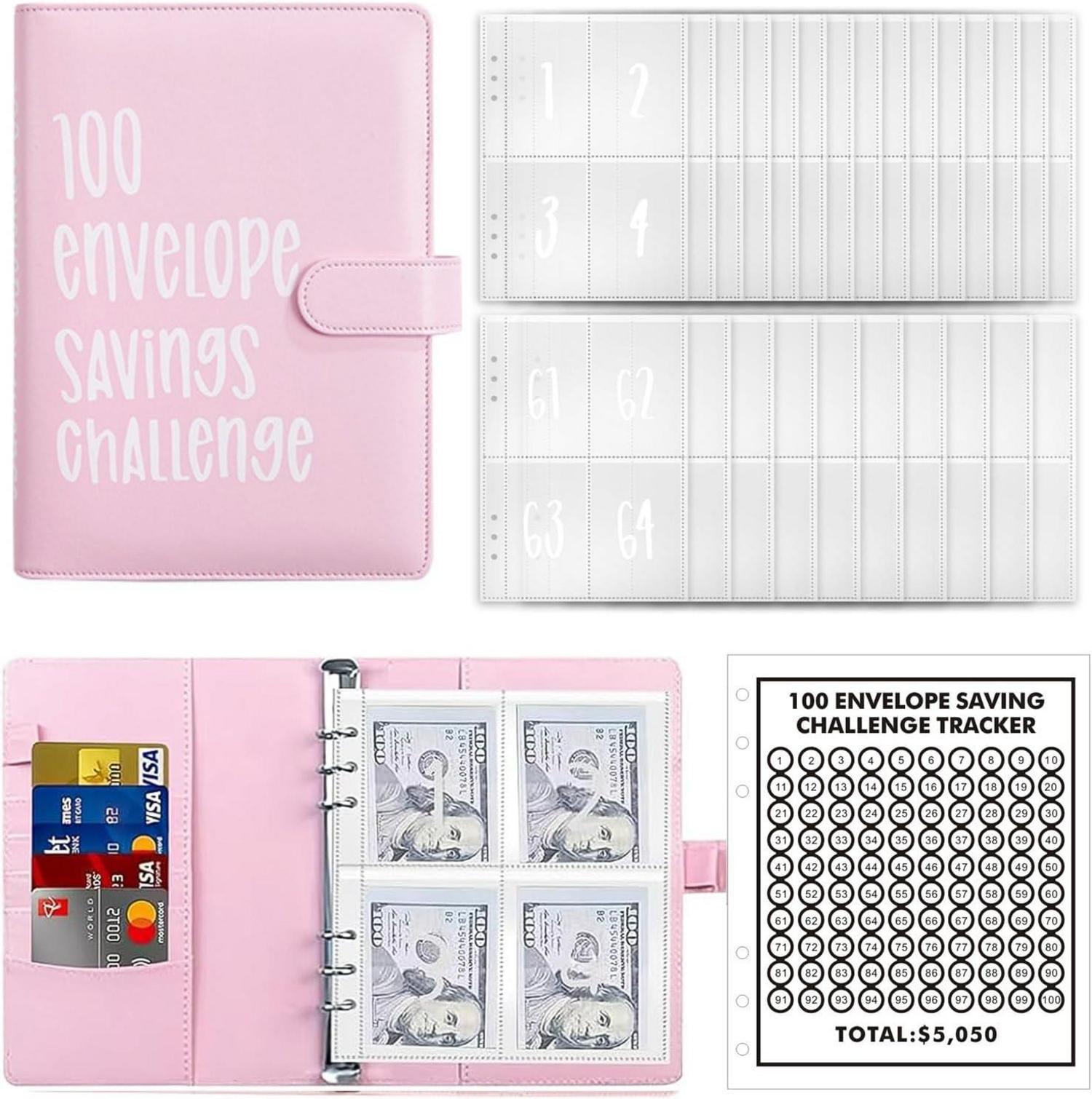 Budgetplaner A5 Kunstleder Binder Sparchallenge Rosa Umschläge