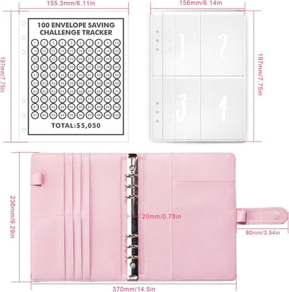 AMONENZ Sparchallenge Budgetplaner A5 Kunstleder Geld Binder
