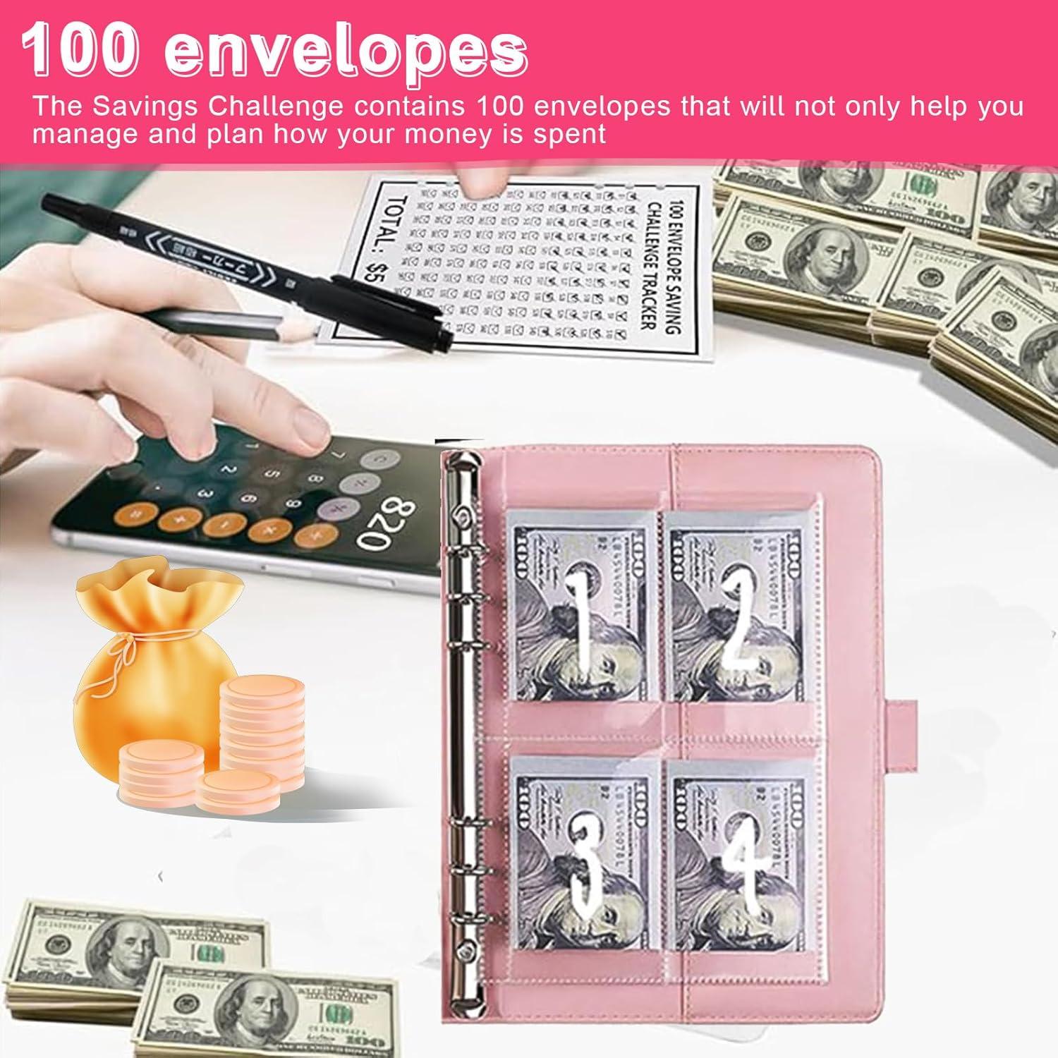 Budgetplaner A5 Kunstleder Binder Sparchallenge Rosa Umschläge