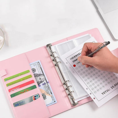 Budgetplaner A5 Kunstleder Binder Sparen Challenge 100 Umschläge Haus Schule
