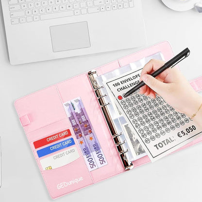 Sparchallenge Budgetplaner A5 Kunstleder Binder Geld sparen Challenge