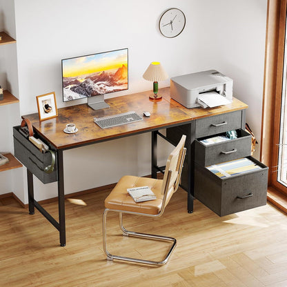 Schreibtisch mit 3 Stoffschubladen und Aufbewahrungstasche, PC-Schreibtisch für Heimbüro