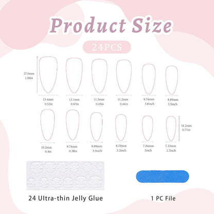 Weiße Mandel Falsche Nägel Set – 24 Stück Press On Nails