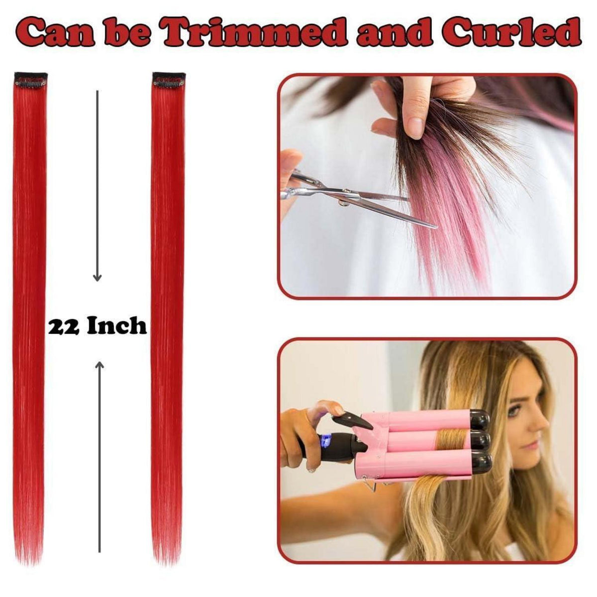 Clip-in Haarverlängerungen Rot, 12 Stück, 55 cm – Hitzebeständig