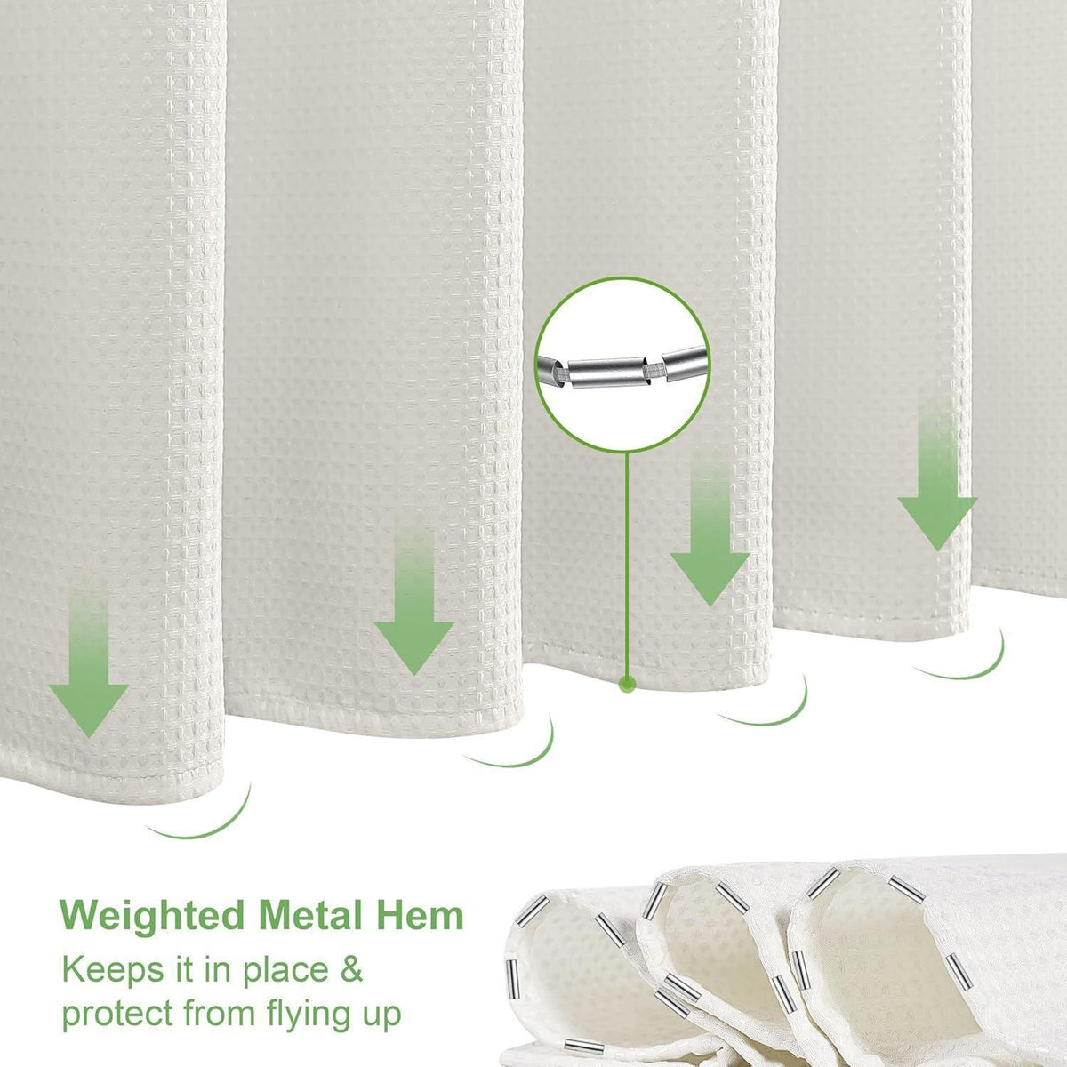 Waffel Duschvorhang wasserdicht Creme 152x214cm mit Haken