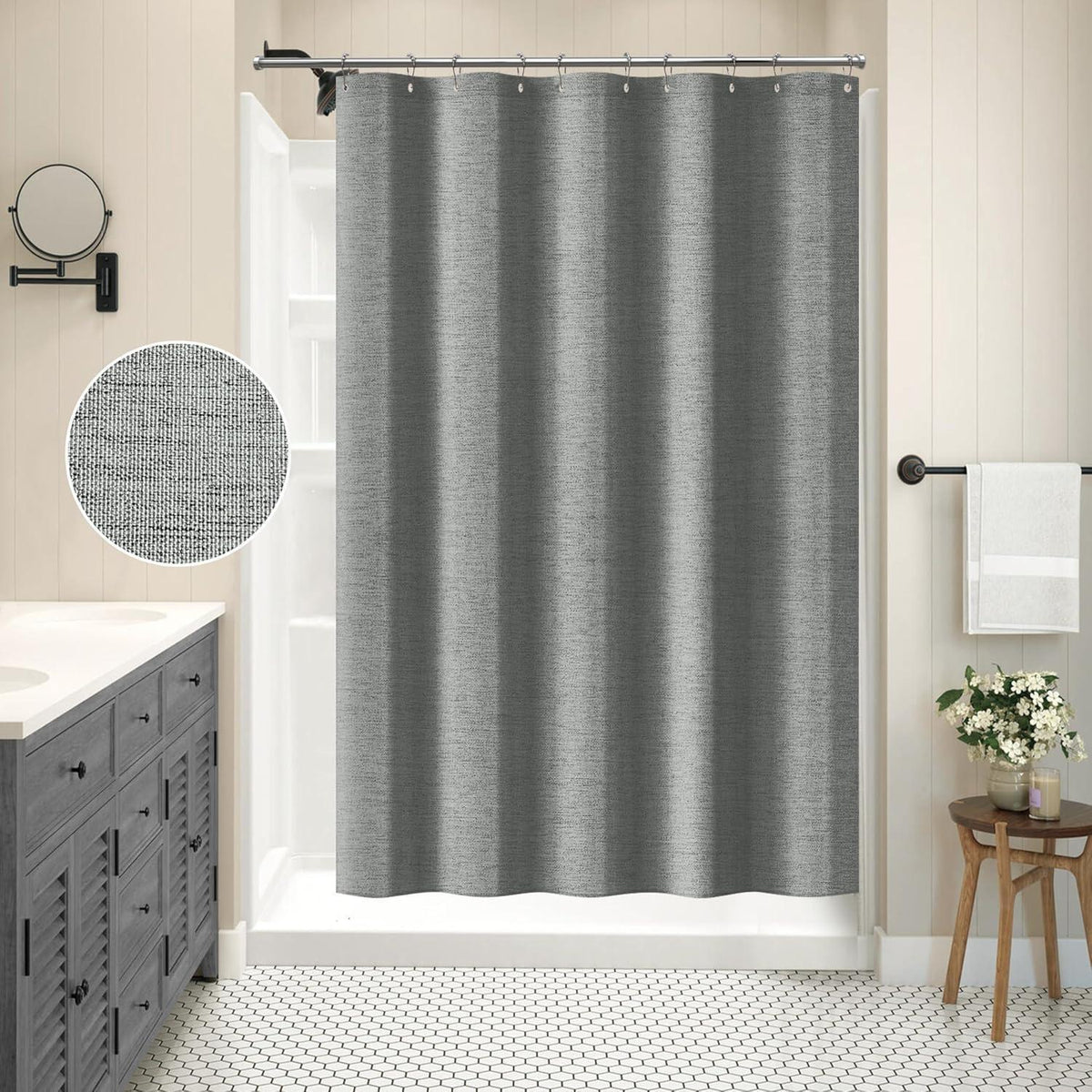 Leinen Duschvorhang wasserdicht grau 152x182cm mit Haken