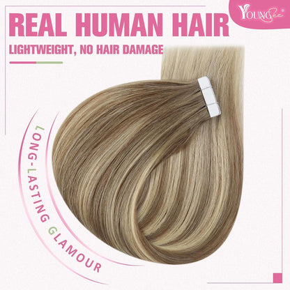 Braune Tape-In Haarverlängerung Echthaar Ombre 60cm