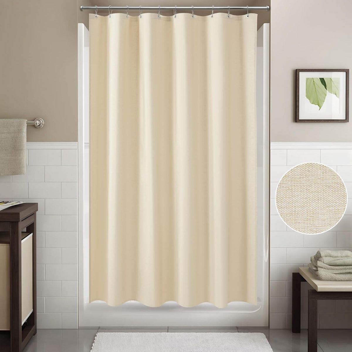 Leinen Duschvorhang wasserdicht beige 152x214cm mit Haken