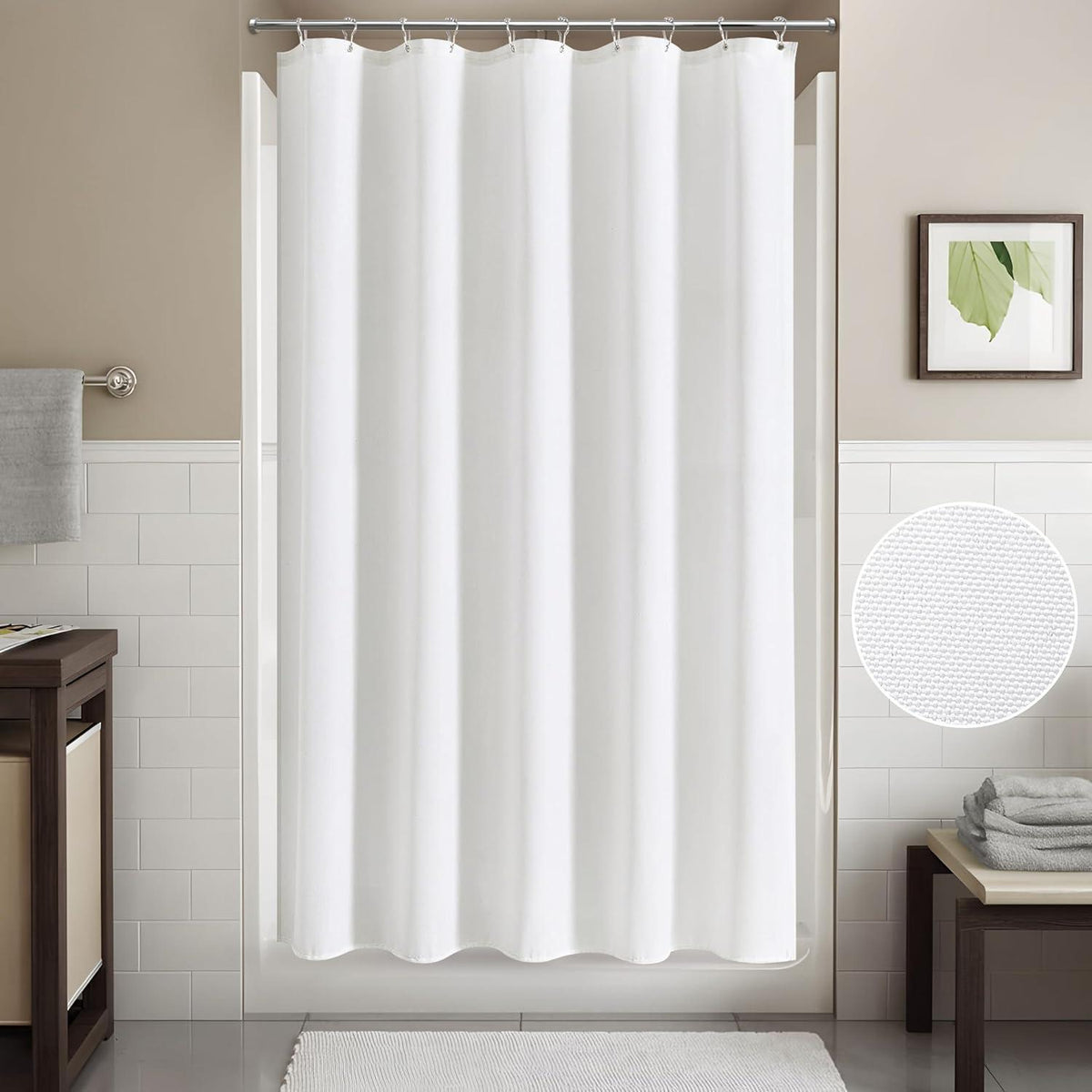 Leinen Duschvorhang wasserdicht weiß 152x214cm mit Haken