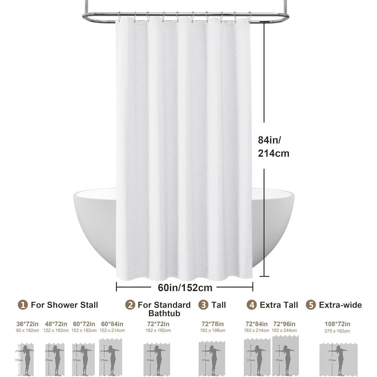 Leinen Duschvorhang wasserdicht weiß 152x214cm mit Haken