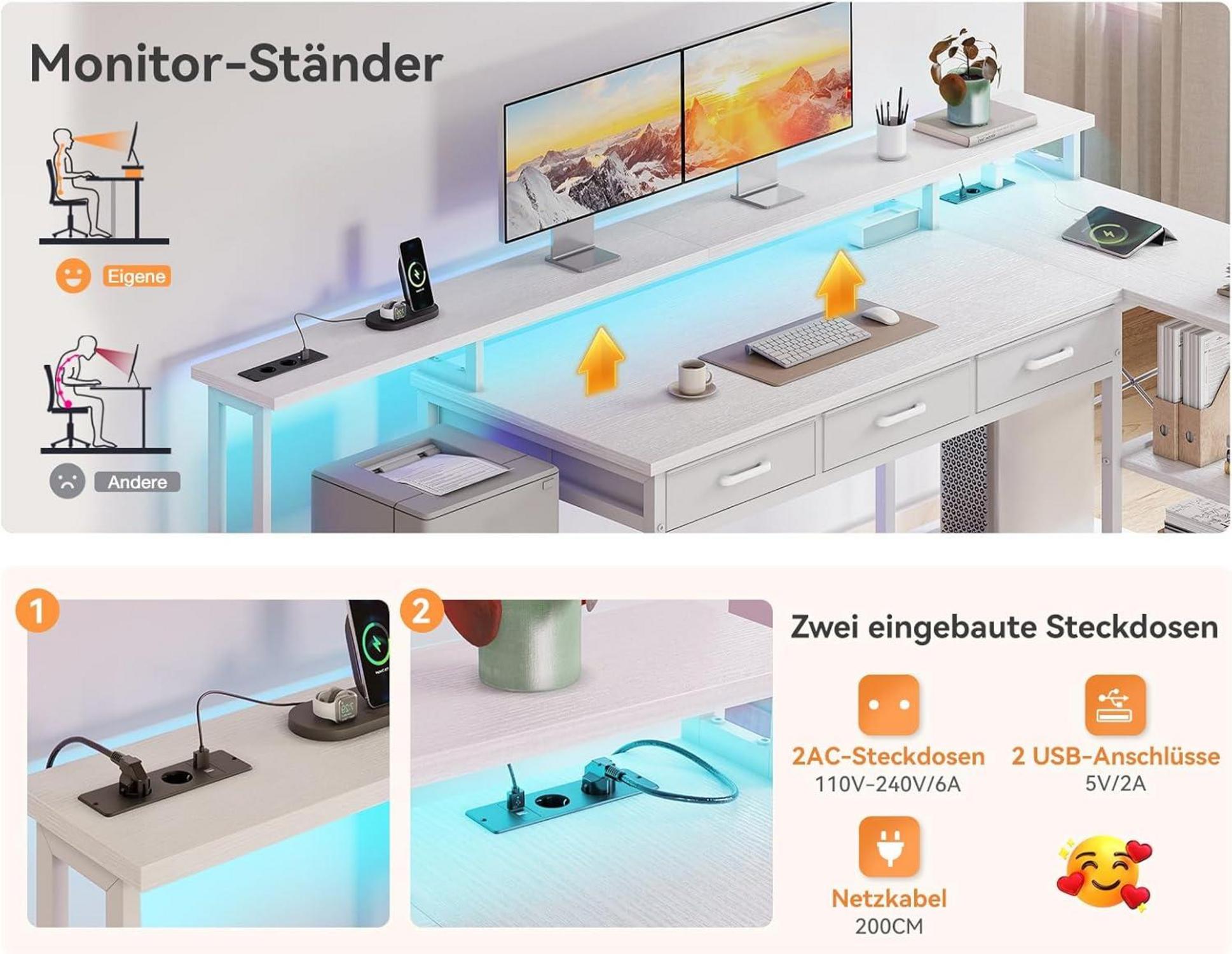 Coleshome Gaming Schreibtisch mit LED RGB Beleuchtung