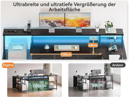 Gaming Tisch 7 Schubladen RGB LED Eckschreibtisch Stauraum L-Form 2