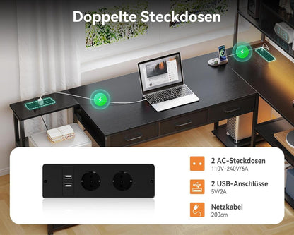 Eckschreibtisch für Homeoffice LED-Beleuchtung Schwarz 180x100cm