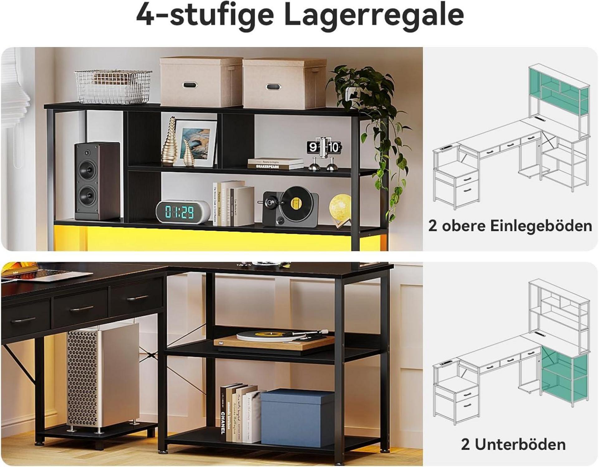 Eckschreibtisch L-Form LED USB Steckdosen 200×110cm Homeoffice Schwarz
