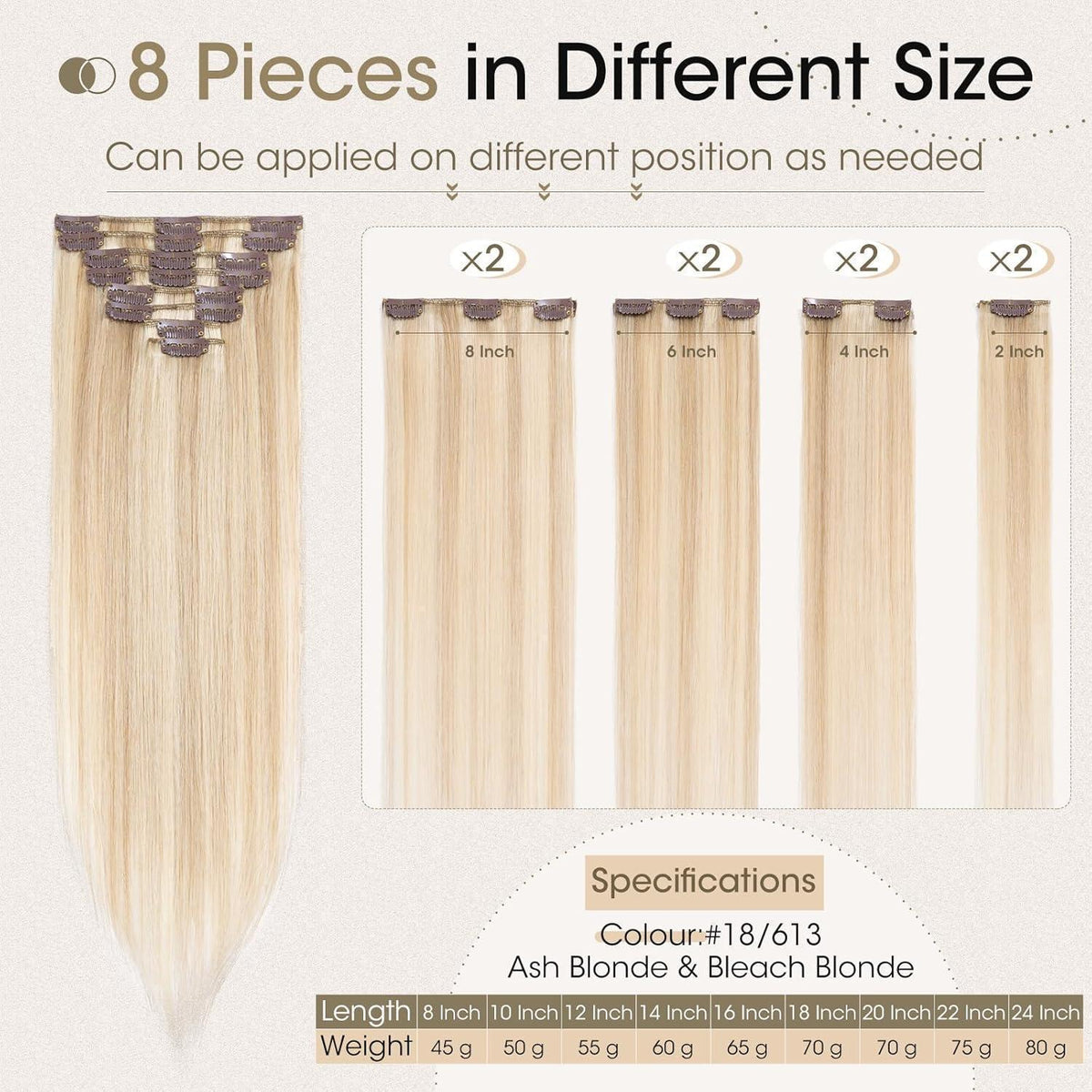 Clip-in Haarverlängerung Echthaar Balayage Blond 60cm