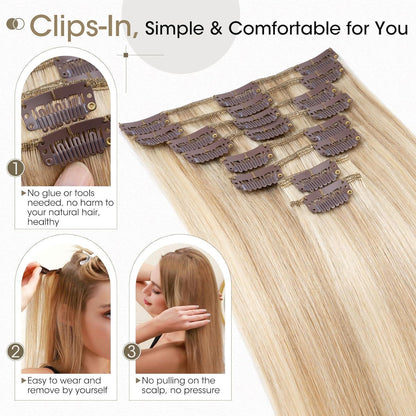 Clip-in Haarverlängerung Echthaar Balayage Blond 60cm