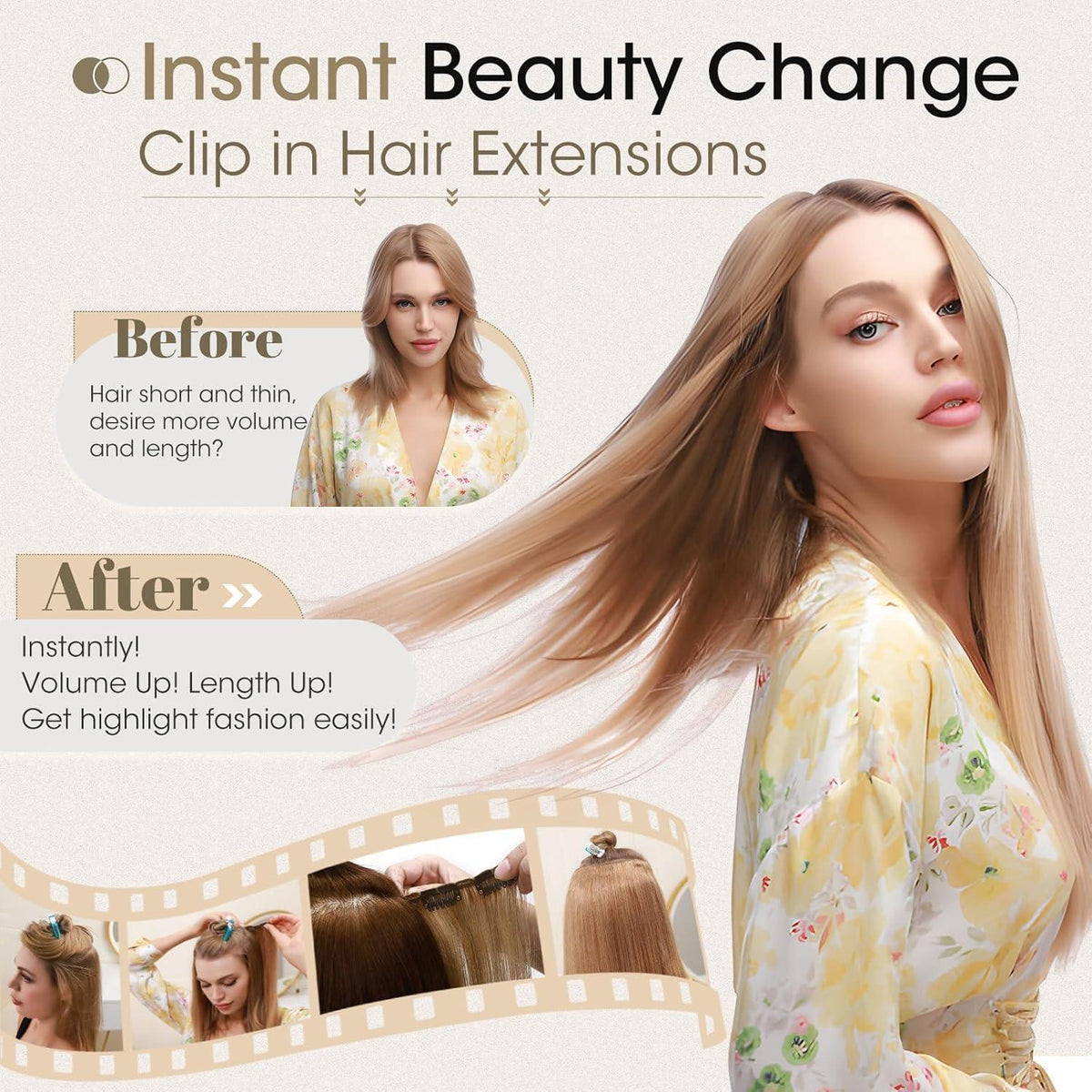 Clip-in Haarverlängerung Echthaar Balayage Blond 60cm