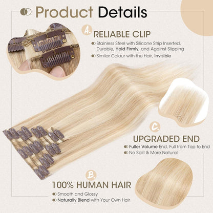 Clip-in Haarverlängerung Echthaar Balayage Blond 60cm