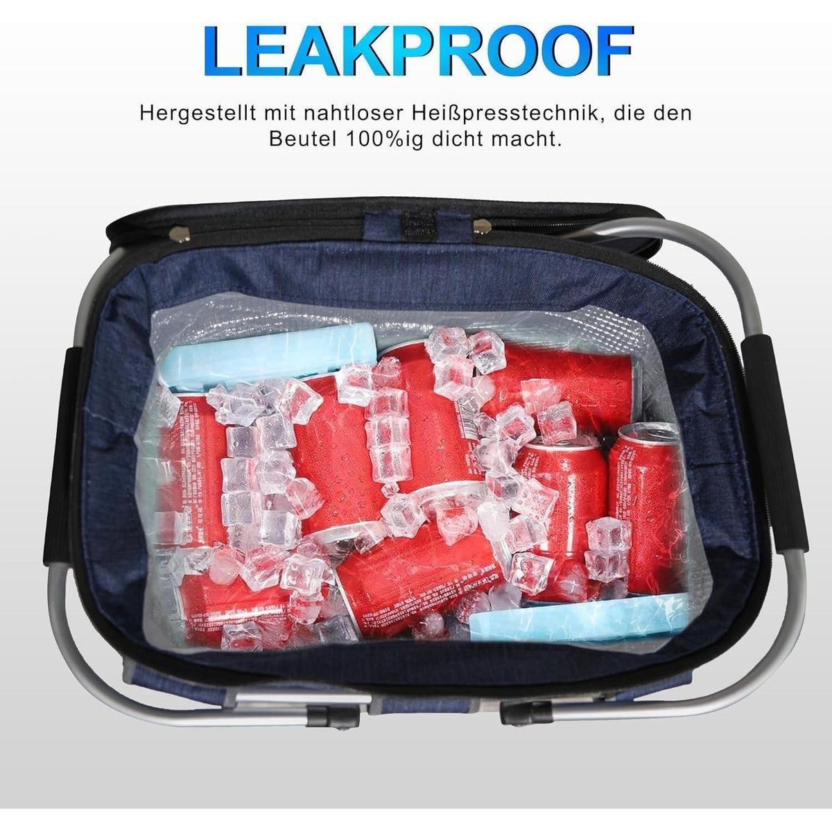 34L Kühltasche Einkaufskorb – Isolierter Picknickkorb Navy Blau