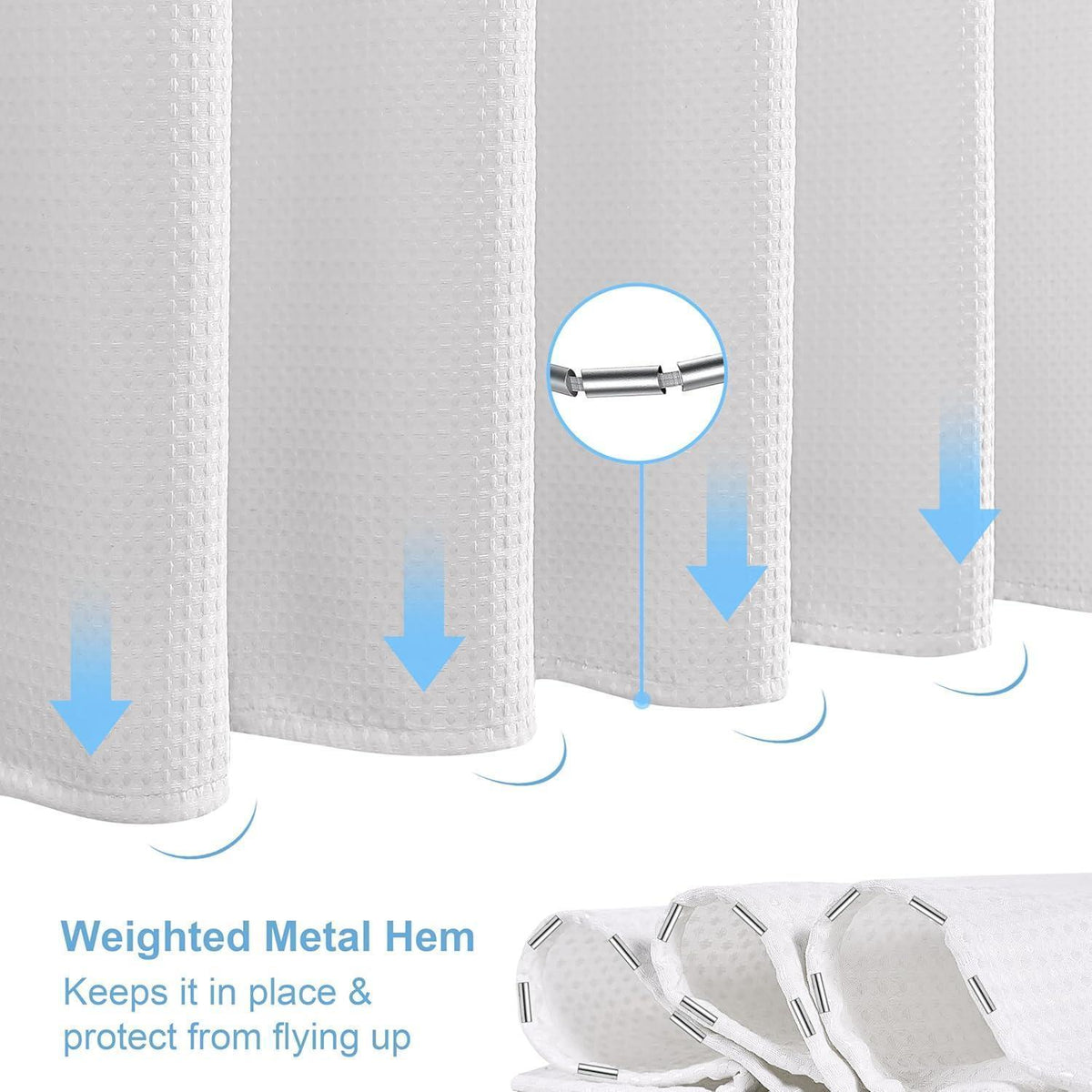 Waffel Duschvorhang wasserdicht - Weiß 182x275cm mit Haken