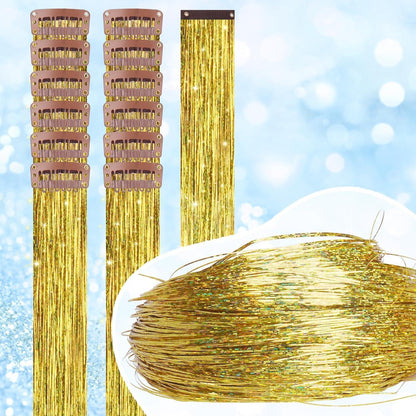 Glitzer Haarsträhnen Set – 12 Farben für Party & Festival