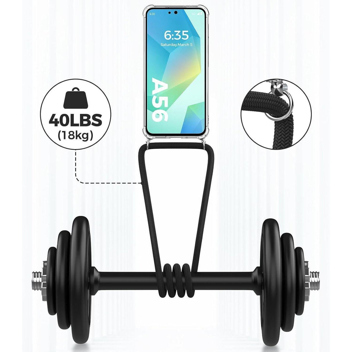 Samsung Galaxy A56 Umhängehülle mit Band – Schwarz, Stoßfest