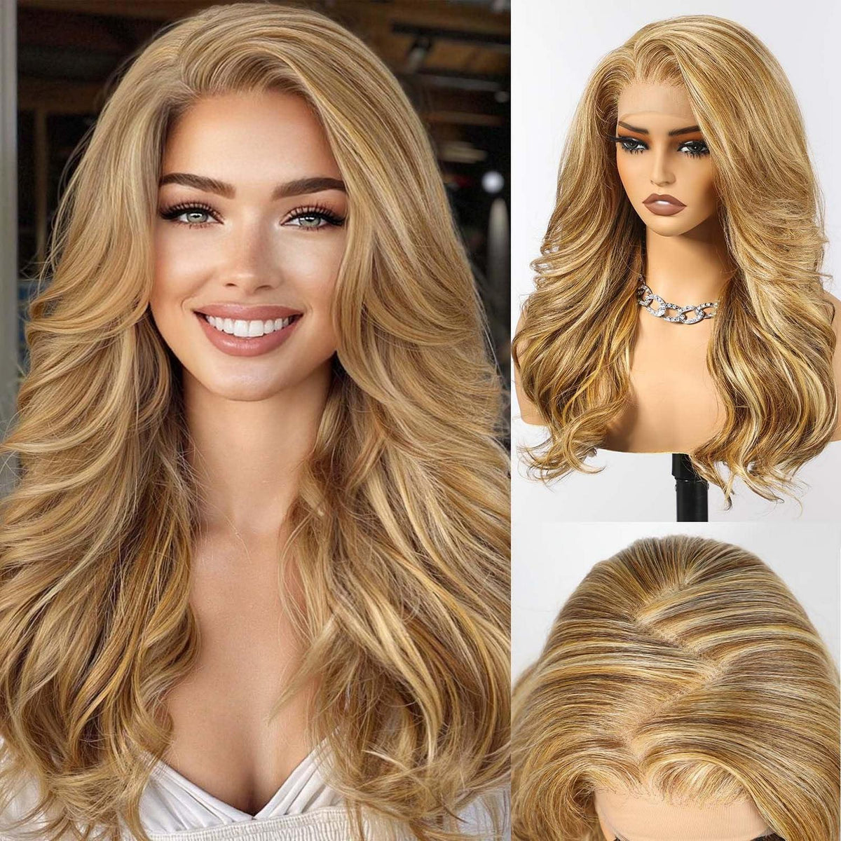Blonde Lockenperücke 24 Zoll, 13x6 HD Spitze, natürliche Frisur