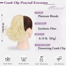 Kurze 25cm Platinblond Wellige Lockige Clip-In Ponytail