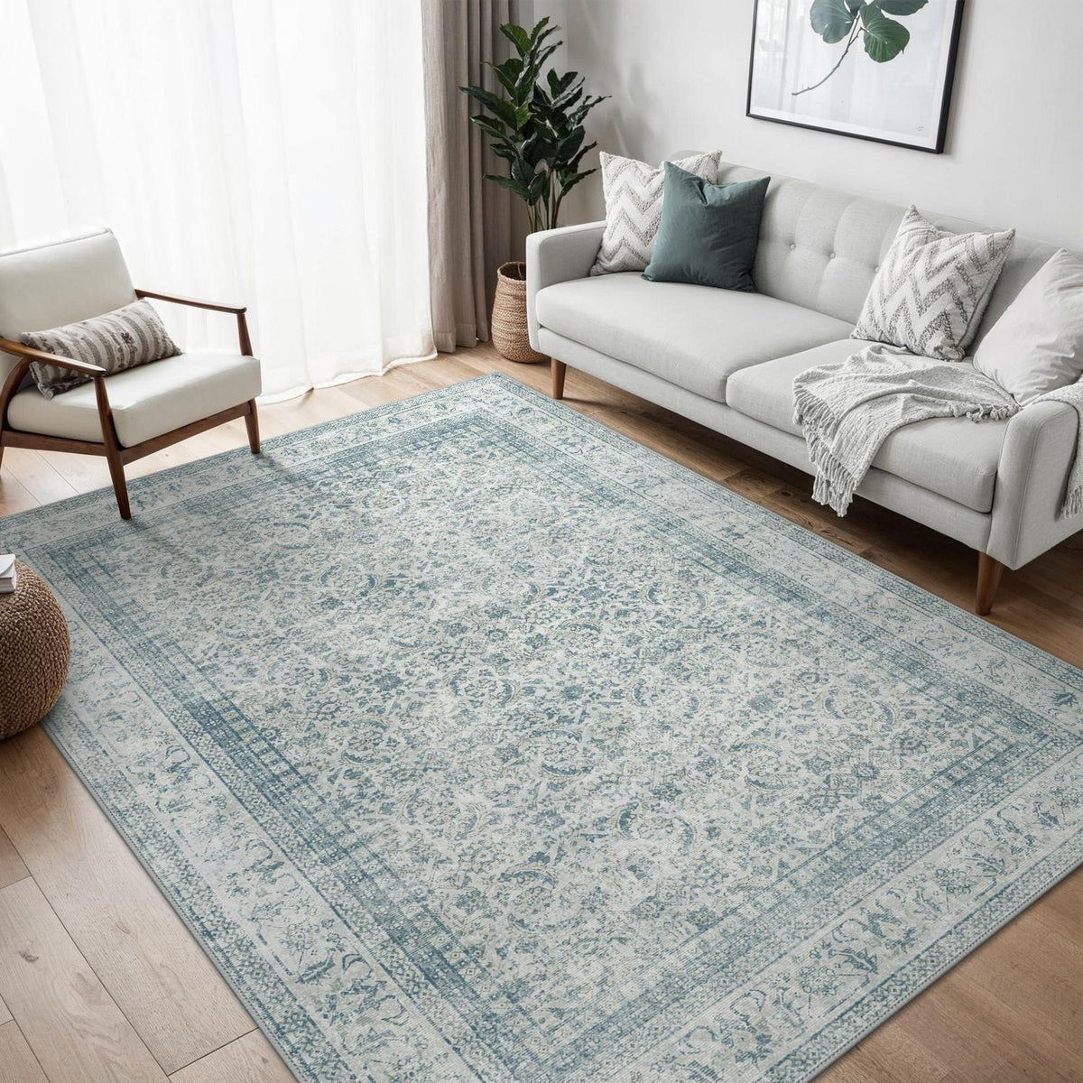 Vintage Teppich Wohnzimmer 200x290cm Hellblau Rechteckig